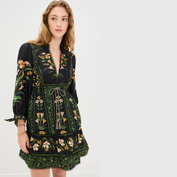 NWT Farm Rio Black Flowers Arch Lenzing Ecovero Euroflax Mini Dress size Large - Picture 5 of 11